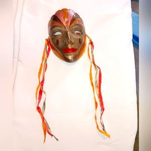 Vintage Brass Woman Ornate Face Mask Made In India 6.25"